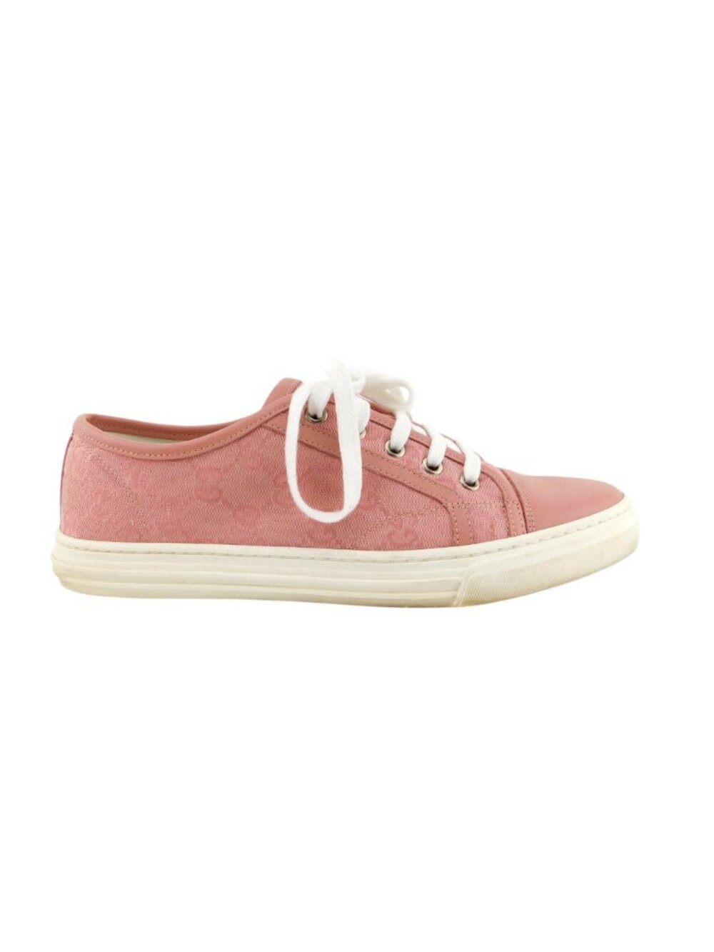 GUCCI Pastel Pink Leather Cap Toe GG Logo Monogram Canvas Lace-up Sneakers 39